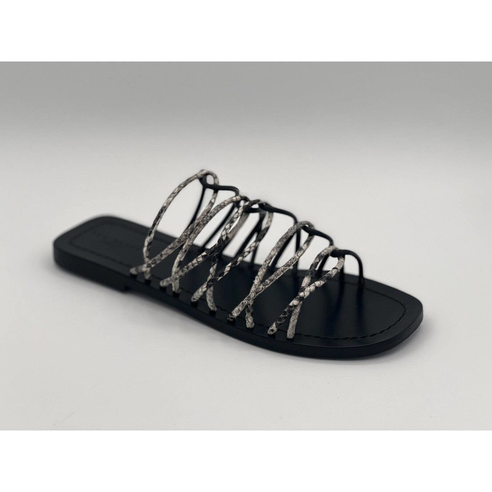 NIB Ted Baker London Black Imitation Snake Teppo Flat Sandal Women's US 7.5/38EU
